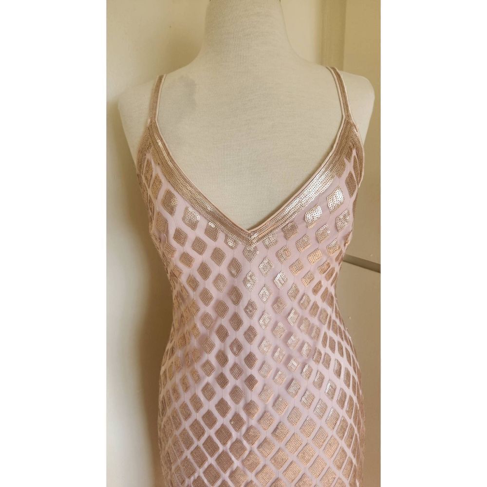 SHO pale rose gold sequin Slip DressV Neck, Spaghetti straps,  diamond pattern,